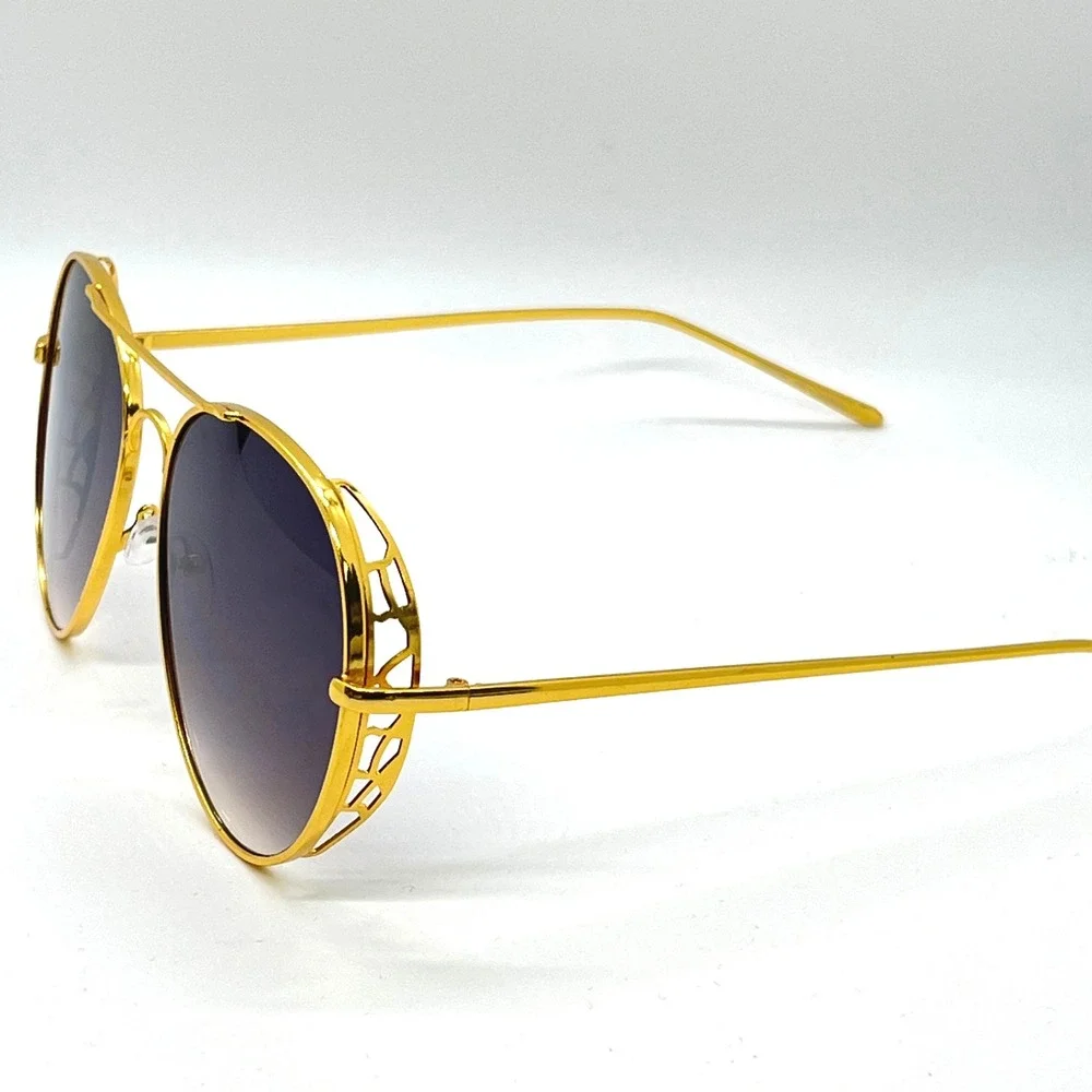 Aviator Sunglasses‎ Gold Frame Purple Lens Fashion Designer Style Oversized